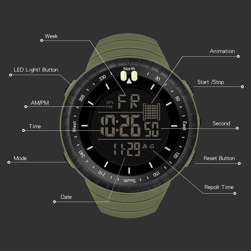 SYNOKE Military Digital Watch - Fashion Quartz Wristwatch with Sports & Smartwatch Features | Black & Khaki